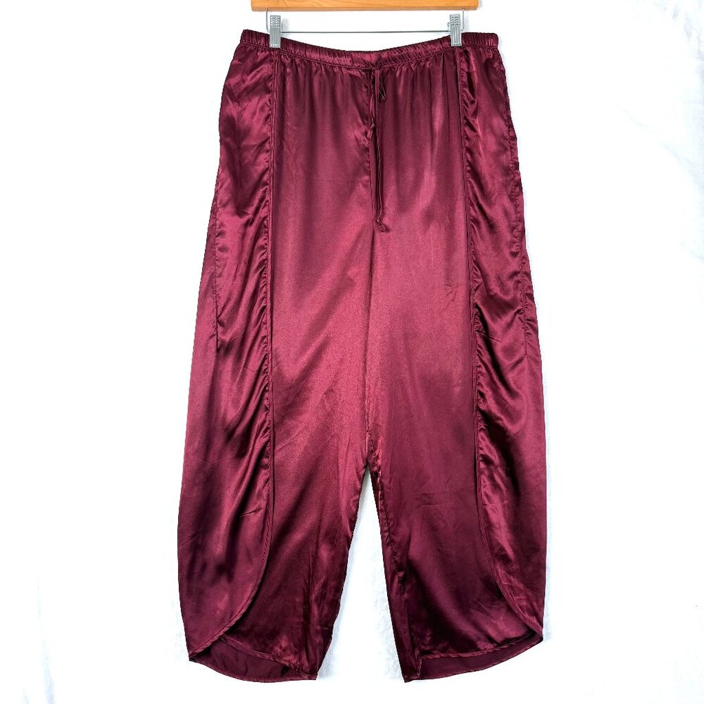 BB DAKOTA Satin Wide Leg Elastic Cropped Slit Palazzo Pants Womens L Red
